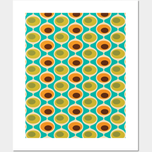 Retro Bubble Chain Pattern in Teal, Orange, Green Posters and Art